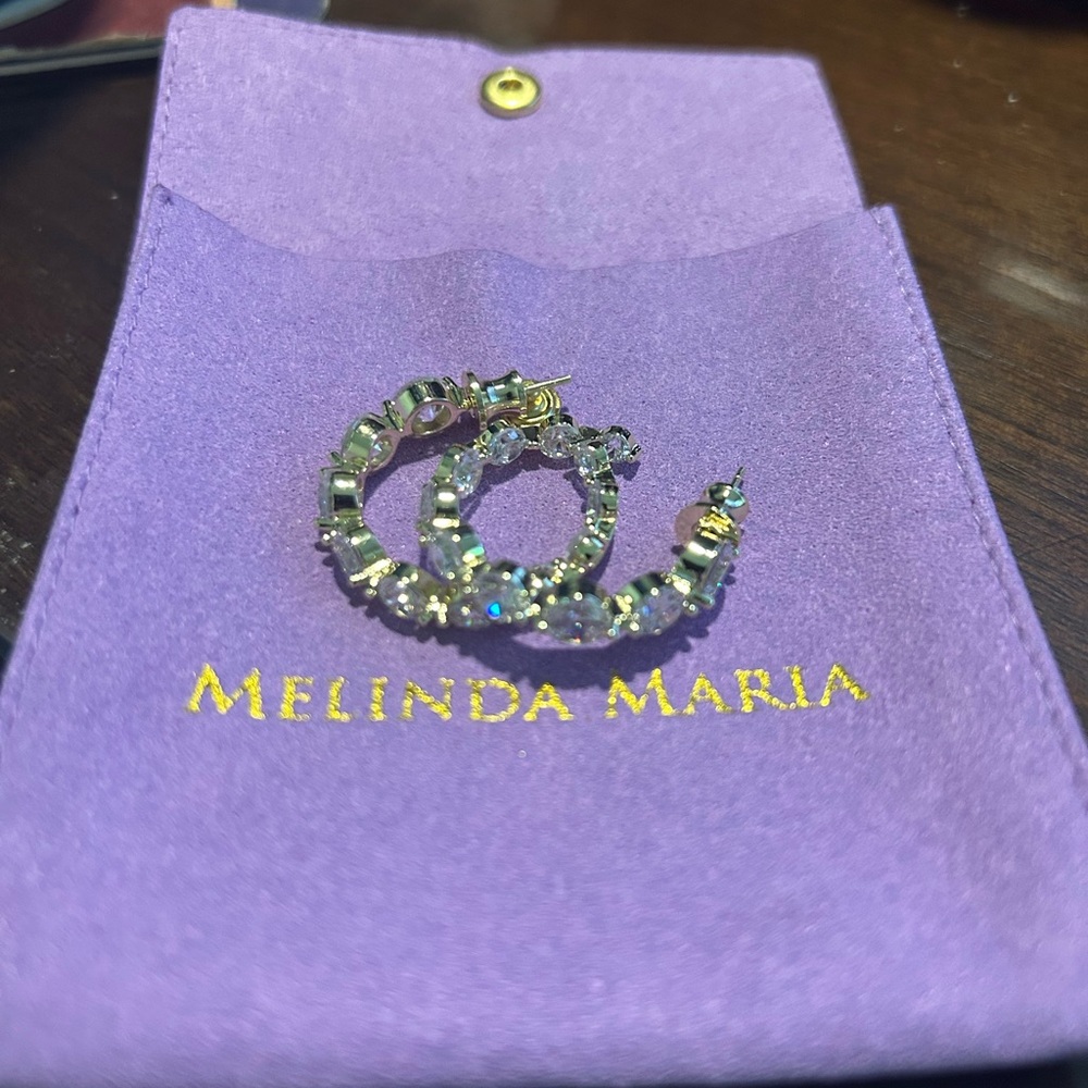 She's an Icon Hoops .75" -Melinda Maria Gold and Crystal Earrings